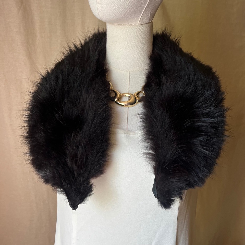 Vintage Black Fox Fur Collar Detachable Wrap Stole Shawl Coat Trim 34"